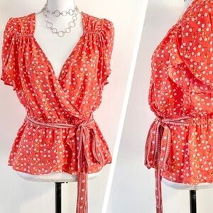 Max Studio Women's Wrap over
Peplum Top small Tangerine Floral
Print